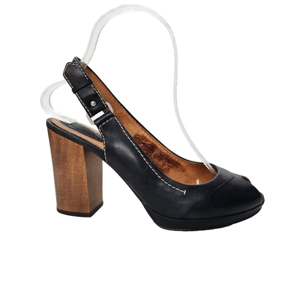 Fossil Slingback Peeptoe Block Heels Black Leather 7 - Picture 1 of 11